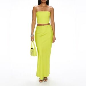 CIN CIN Cupid Citrus Satin Bustier & Maxi Skirt Set NWT Sz Small Retail $490